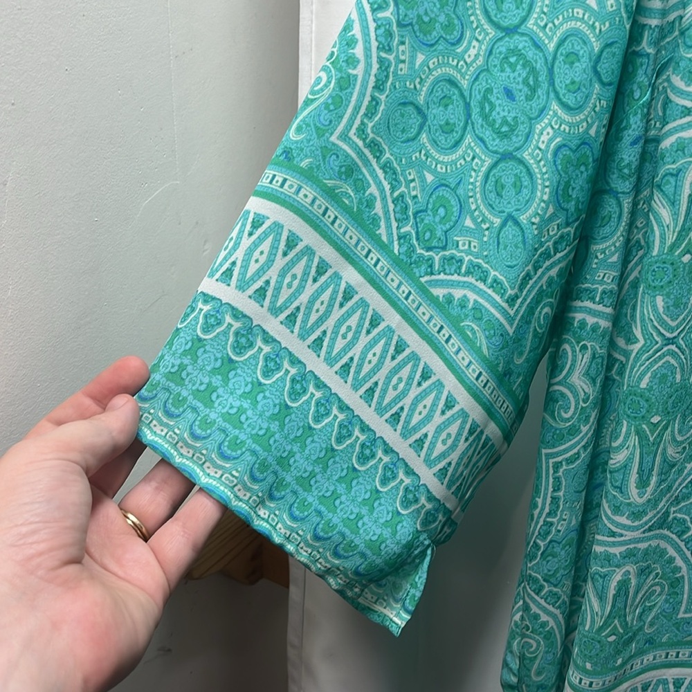 Cynthia Rowley Teal Green Paisley Print Blouse- 3X - Picture 4 of 6